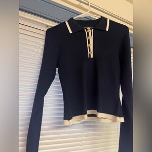 Navy Blue Long Sleeve Halfway Button Collared Shirt